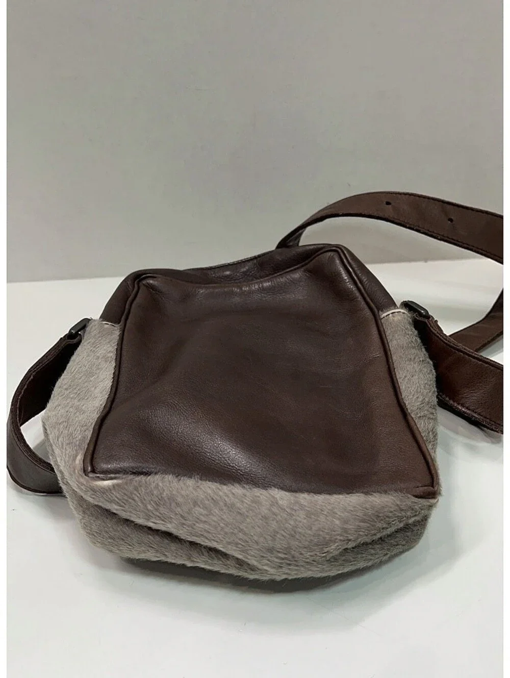 Rare Bottega Veneta Pony Hair Calf Crossbody Bag Gray Brown Leather Unisex